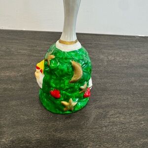 Hand-Painted Ceramic Bell with Green Holiday Tree Base